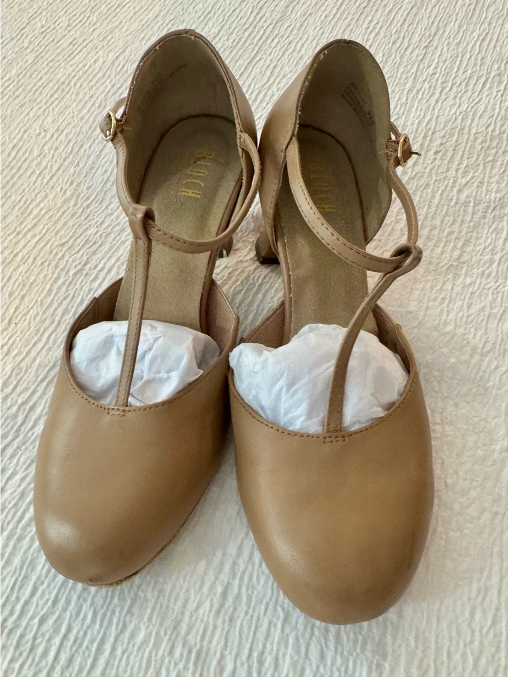 Bloch Chord T-Strap Character Shoes Tan Leather 3” Heel Sz 9.5B